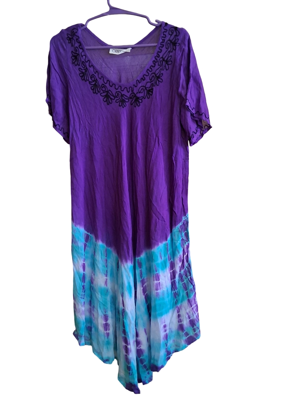 Purple Tie-Dye Short Sleeve Women's Tunic Dress EARRINGS INCLUDED